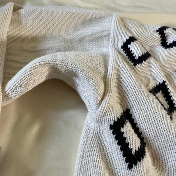 Vtg Y2K White Argyle Diamond Cardigan Wmns M Preppy Academia - Picture 7 of 11